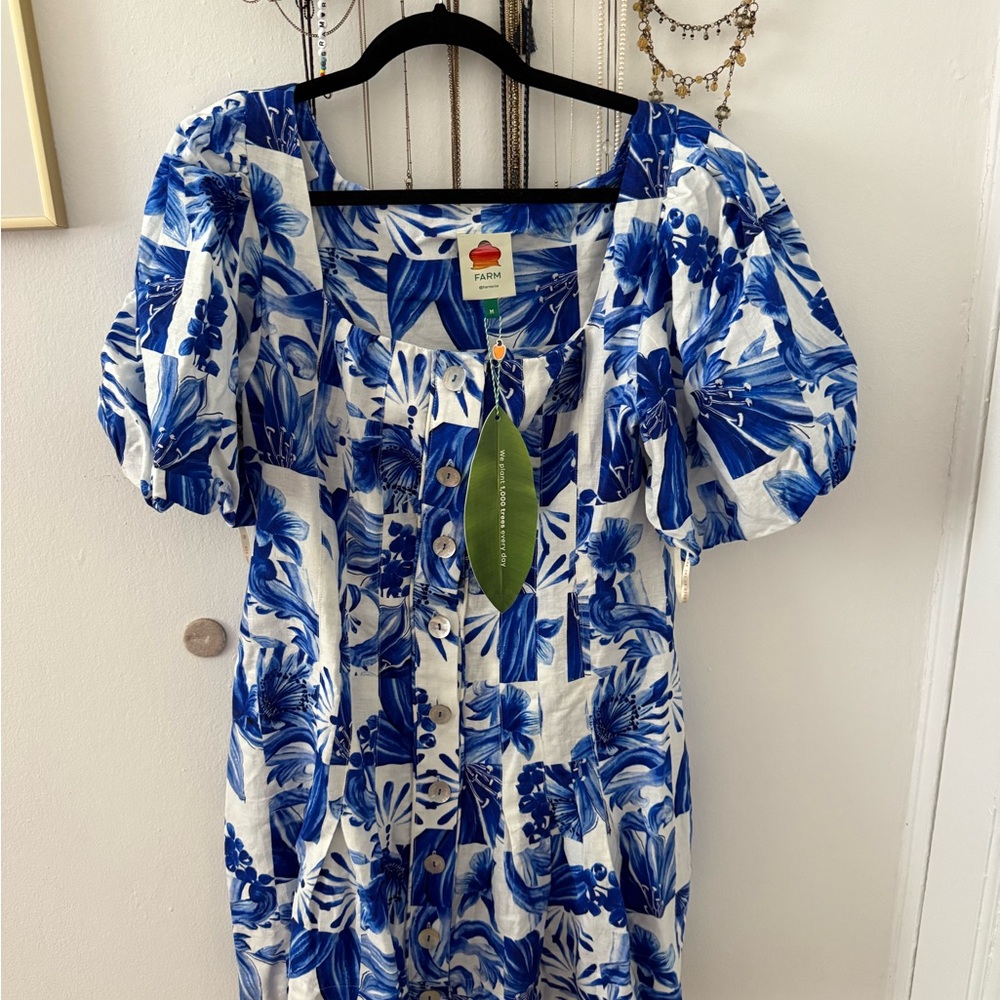 FARM Rio Blue and White Floral Mini Dress